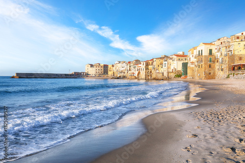 Obraz na płótnie Sightseeing cityscape of Cefalu city. Popular travel destination of Mediterranean sea. w salonie
