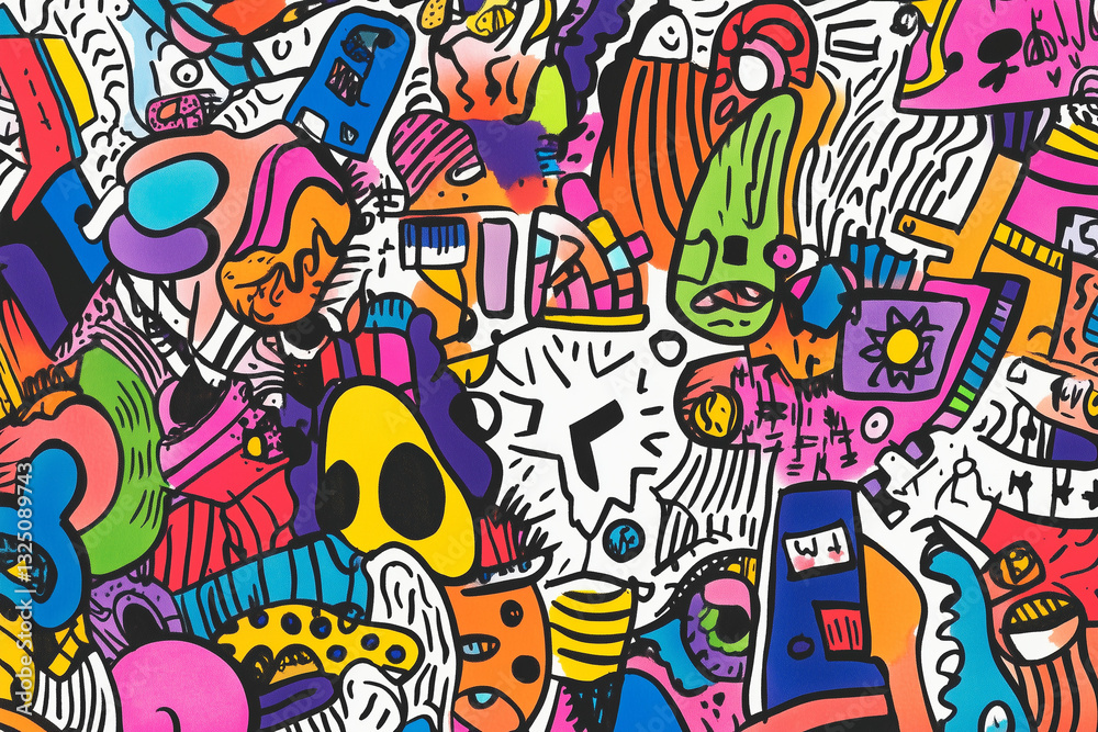 Hand-drawn doodle art background, professional illustrated pattern, organized randomness, gentle color palette with pops of bright colors, notebook aesthetic Hand-drawn doodle art background, professional illustrated pattern, organized randomness, gentle color palette with pops of bright colors, notebook aesthetic