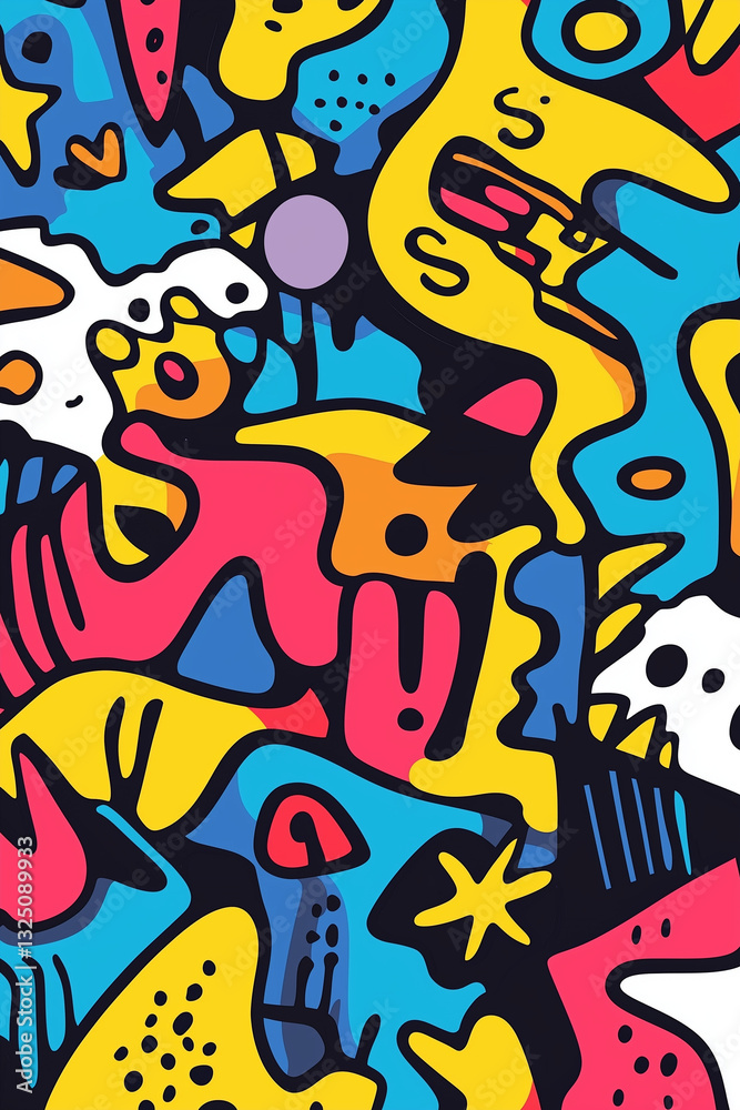 Hand-drawn doodle art background, professional illustrated pattern, organized randomness, gentle color palette with pops of bright colors, notebook aesthetic