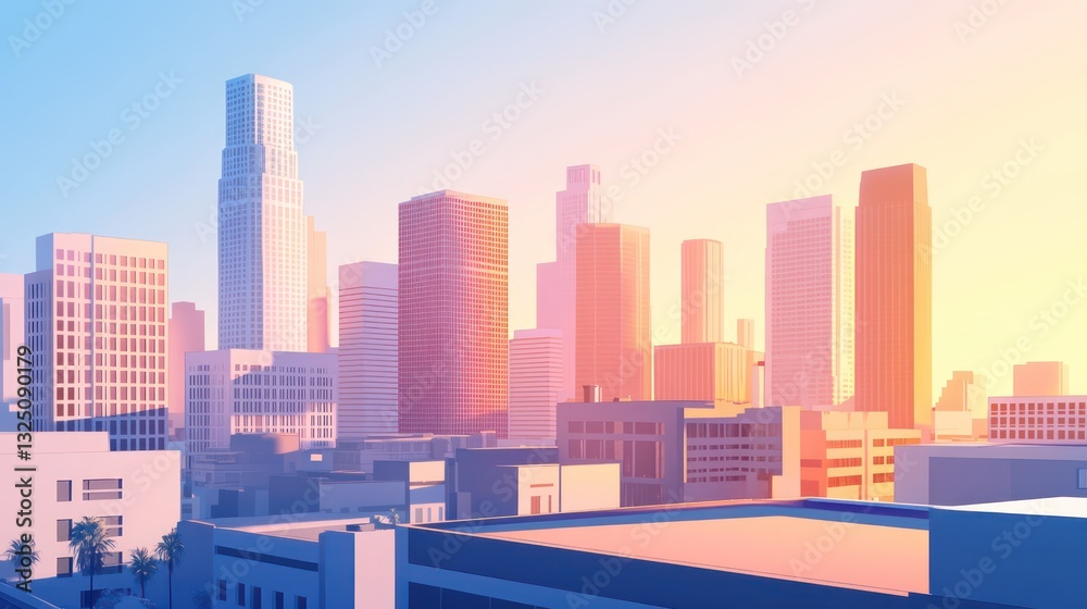 Fototapeta premium An urban landscape comprised of several large buildings during the sunset