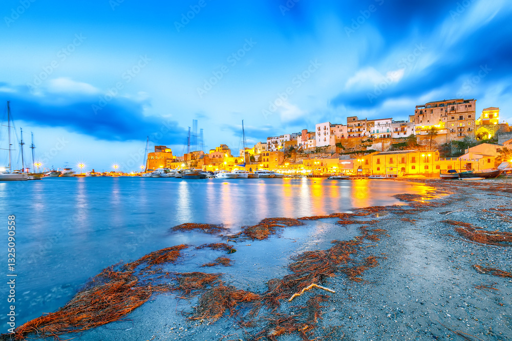 Superb evening cityscape of Castellammare del Golfo town.
