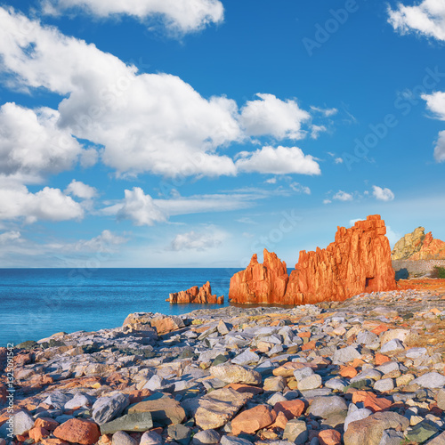 Obraz na płótnie Exciting sunset view of Red Rocks (Rocce Rosse) in Arbatax. w salonie