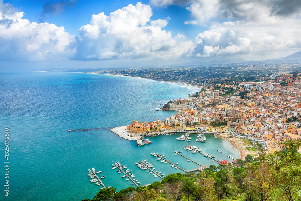 Spectacular aerial cityscape of Castellammare del Golfo town
