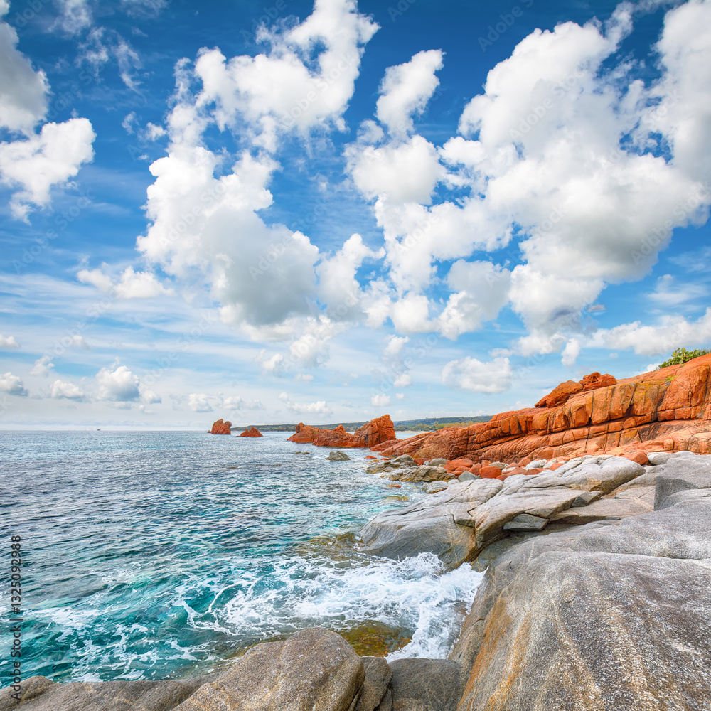 Exciting view of Red Rocks (is Scoglius Arrubius) on Cea beach.