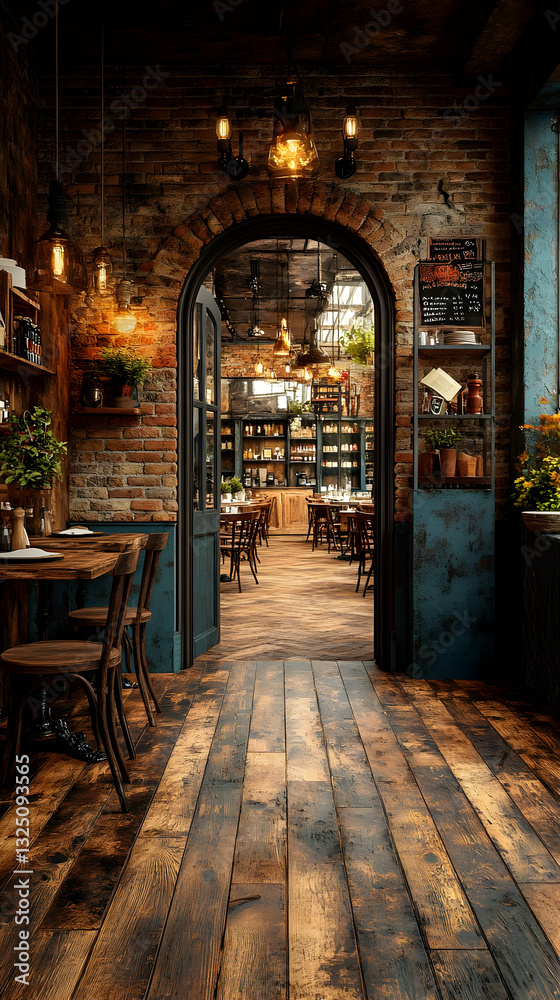 Rustic Restaurant Interior With Open Archway Rustic Restaurant Interior With Open Archway