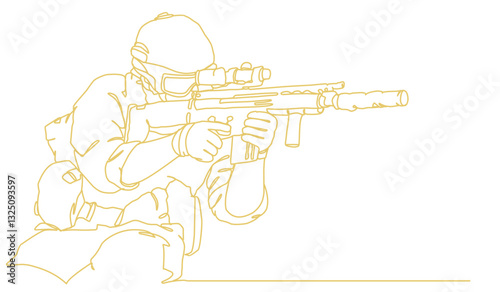 Line art illustration of a soldier