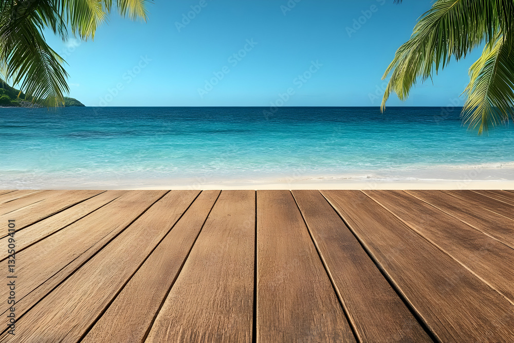 Fototapeta premium Tropical Beach Wooden Deck Background Illustration