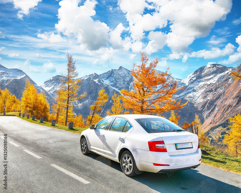 Gorgeous view of Grossglockner High Alpine Road at autumn.