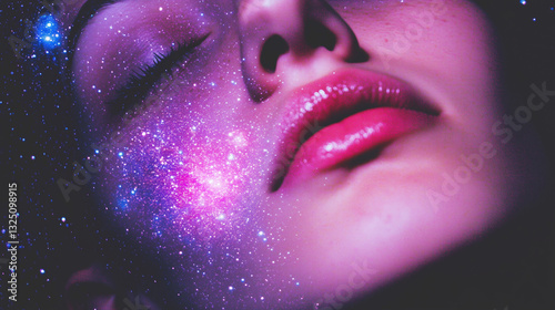 Woman experiencing psychedelic ketamine therapy visualizing a galaxy on her face