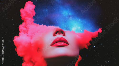 Woman experiencing psychedelic ketamine therapy merging with universe and stars