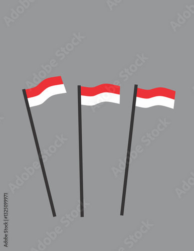 Colorful indonesian flags with red and white stripes waving on gray background representing national pride and celebration