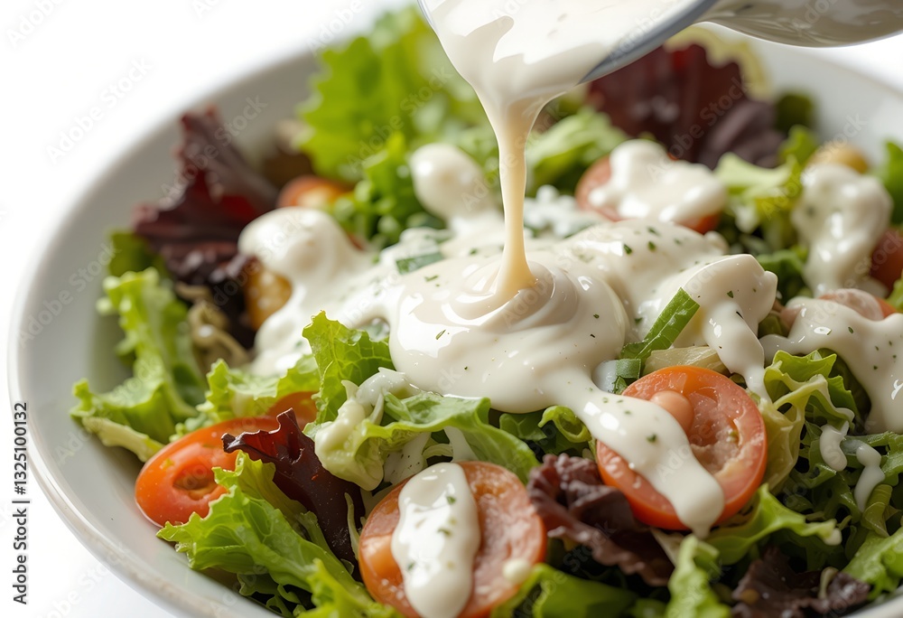 Delicious salad with creamy dressing kitchen food photography bright lighting close-up Delicious salad with creamy dressing kitchen food photography bright lighting close-up