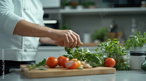 A nutritionist preparing a healthy meal plan with fresh vegetables and protein sources