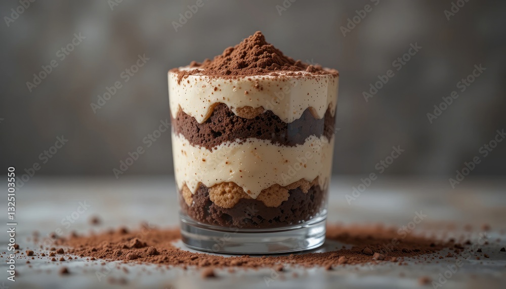 Delicious Tiramisu Dessert in Glass with Cocoa Powder Dusting Delicious Tiramisu Dessert in Glass with Cocoa Powder Dusting