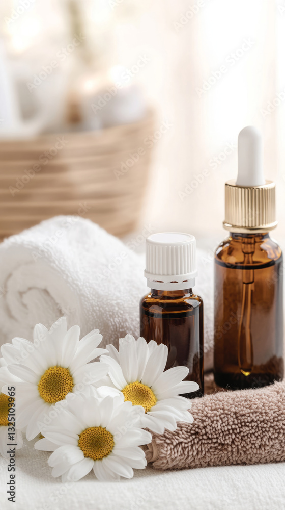 Aromatherapy essentials with chamomile and relaxing spa elements Aromatherapy essentials with chamomile and relaxing spa elements