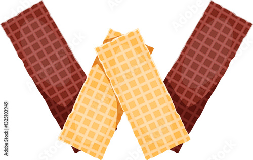 Sweet dessert font typeface waffles letter W. Pastry and confectionery kids ABC font symbol, sweet vector English alphabet sign. Dessert type letter or bakery typeset element