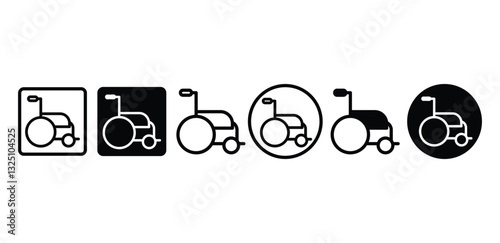 Wheelchair Icons Vector Design Black White Color Illustration Set 
