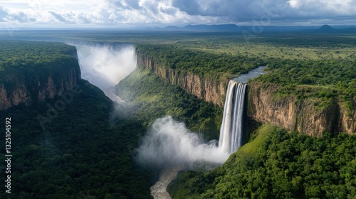 Fototapeta Naklejka Na Ścianę i Meble -  A giant waterfall surrounded by lush green cliffs