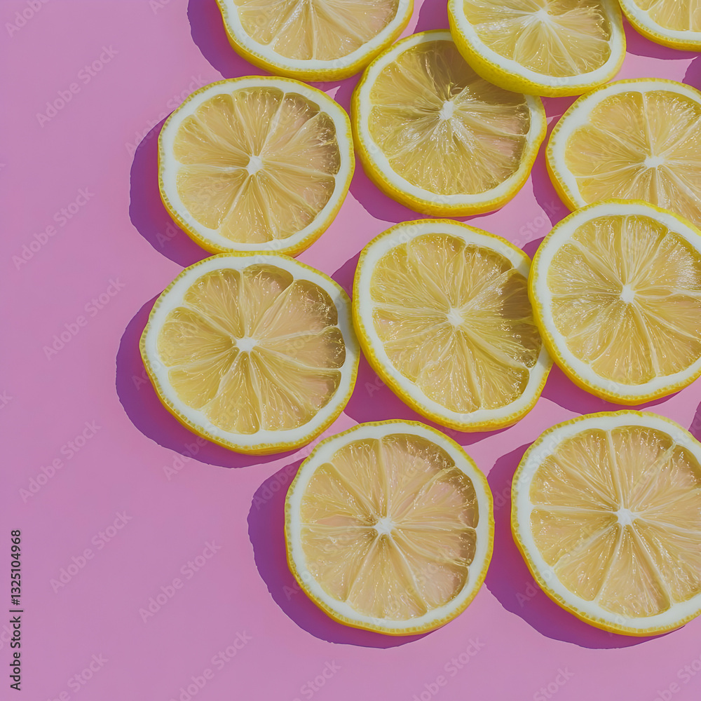 Fototapeta premium Vibrant Lemon Slices on Pink Background Illustration