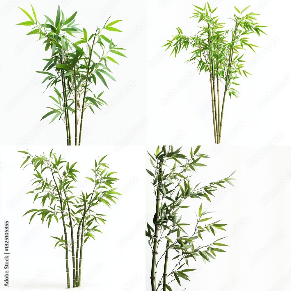 Obraz premium Four types of bamboo plants on white background.