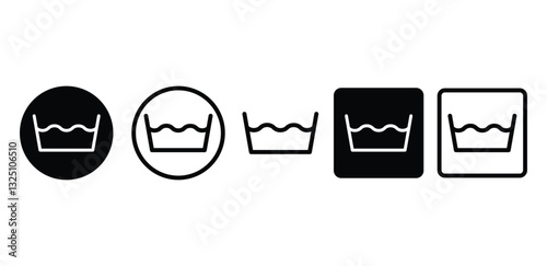 Washing Water Degree Instruction Symbols Black and White Color Icons Vector Design Illustration Set