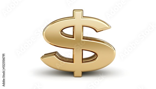 Gold dollar sign isolated. Financial symbol on white
