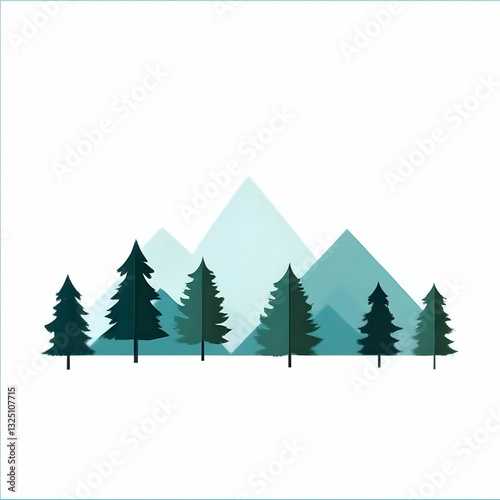 Wallpaper Mural Winter Mountain Illustration Green Trees Torontodigital.ca
