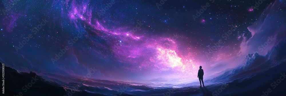 Fototapeta premium Gazing at the radiant milky way under a starry night sky with a glowing cosmic nebula