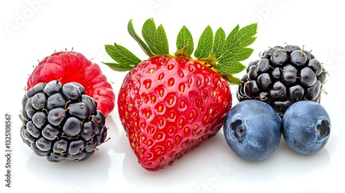 three kinds of berries on white background