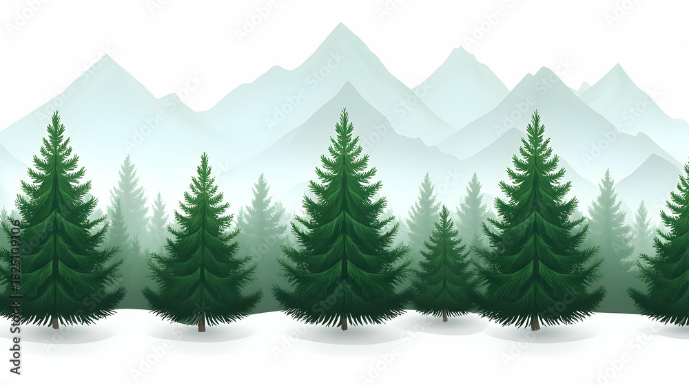 Obraz premium Winter Mountain Forest Illustration