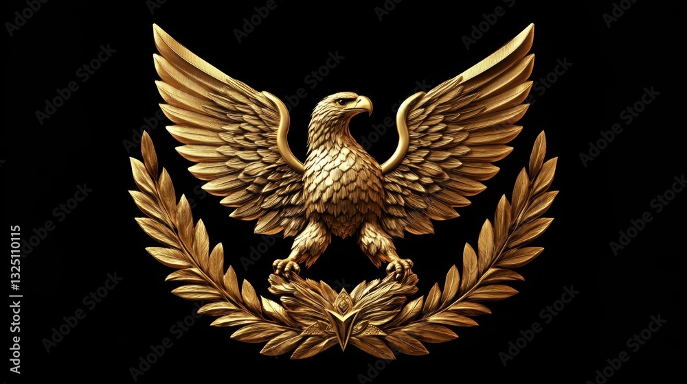 Obraz premium A Golden Sculpted Eagle With Outstretched Wings And Laurel Wreath