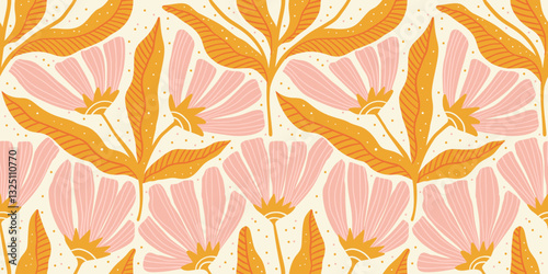 Foto Seamless Floral Vintage Pattern Flowers And Leaves With Decorative Details Art N