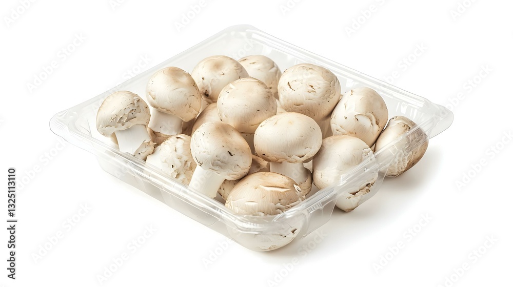 Fresh champignons in plastic packaging isolated Fresh champignons in plastic packaging isolated