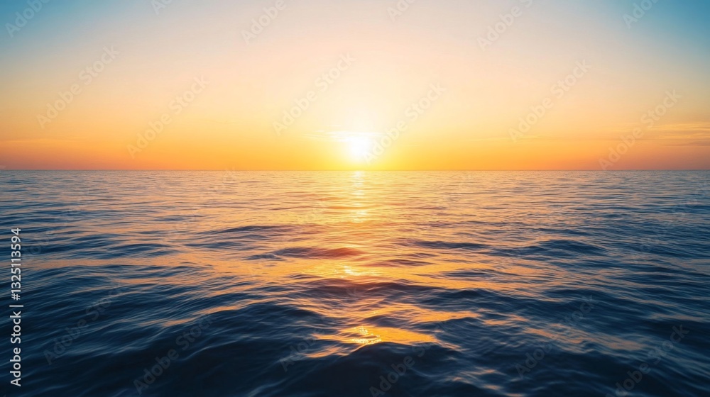 Obraz premium Serene Ocean Sunset: Warm Golden Hues and Calm Waters