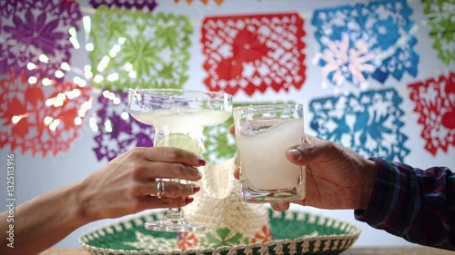 Two Hands Clinking Margarita Cups Celebrating Cinco de Mayo with Drinks Festive Concept 4K Video