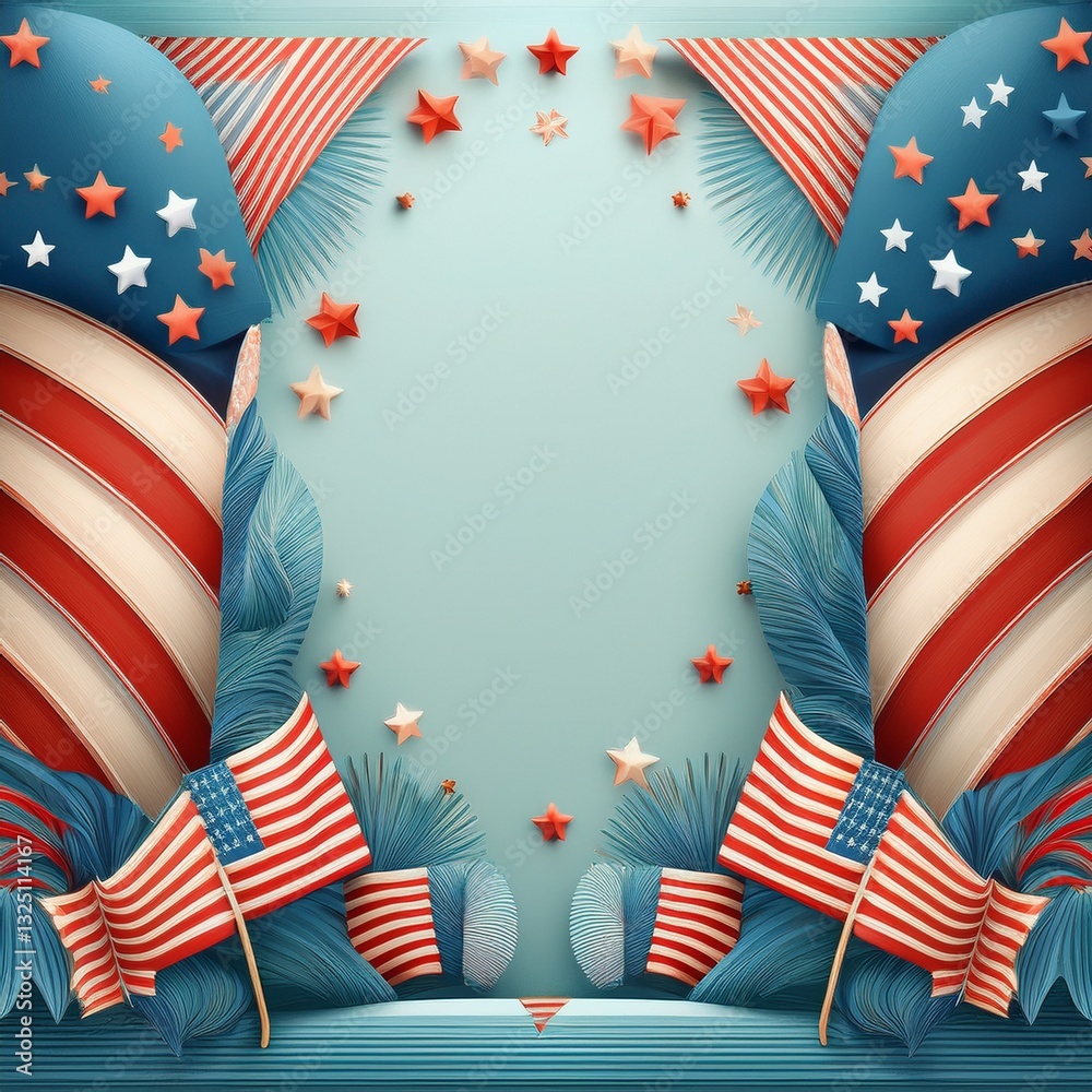 Obraz premium border frame american flags 4th of july concept background with copy space; independence day holiday concept