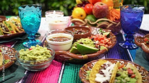 Traditional Mexican Table Setting for Cinco de Mayo Colorful Culinary Celebration Concept 4K Video
