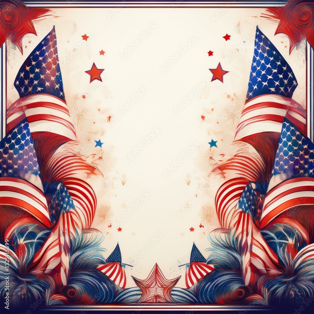 Fototapeta premium border frame american flags 4th of july concept background with copy space; independence day holiday concept