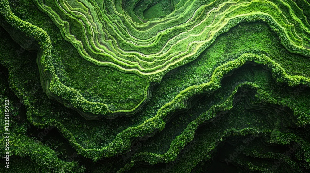 Obraz premium Intricate Emerald Green Terraces: An Abstract Verdant Landscape Topography