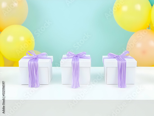Pastel Gift Boxes and Balloons Illustration