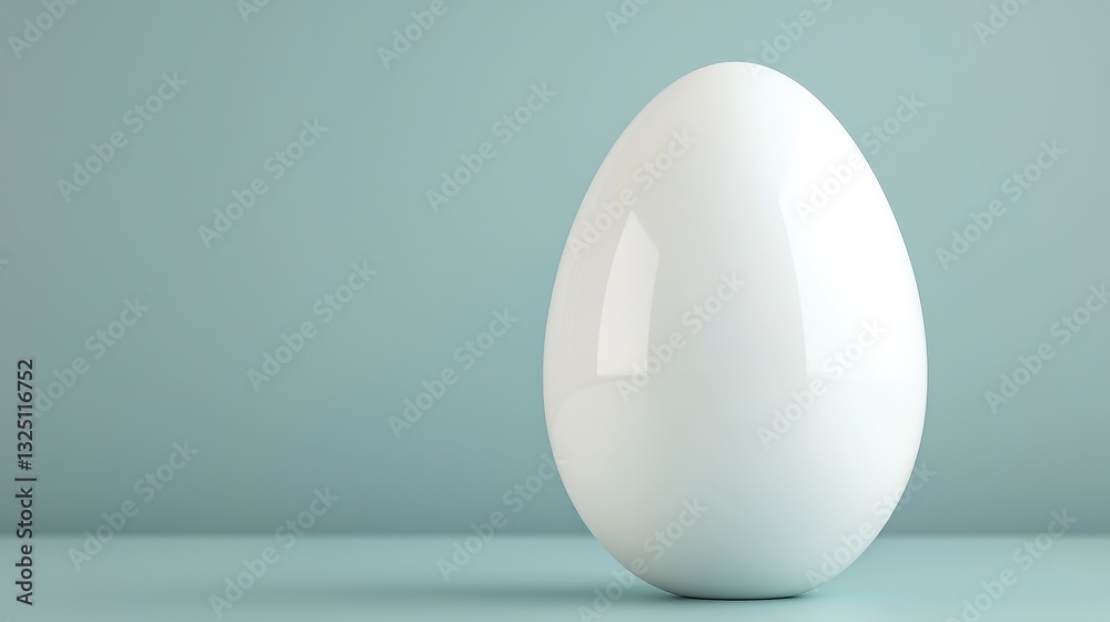 Single White Egg on Teal Background Minimalist Studio Photography Single White Egg on Teal Background Minimalist Studio Photography
