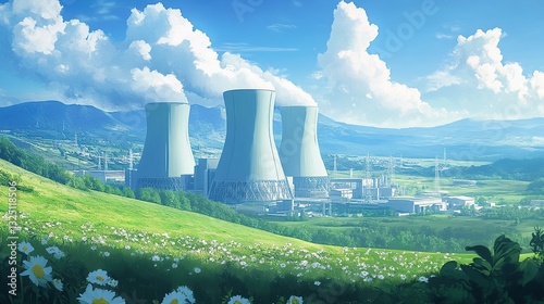 Serene Nuclear Power Plant Landscape: A Peaceful Coexistence of Industry and Nature