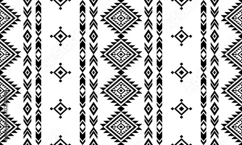 Southwest Aztec geometric Native American Mexican Navajo tribal ethnic boho indian texture ornament seamless pattern fabric black and white design vector for woven textile printing blanket rug carpet 