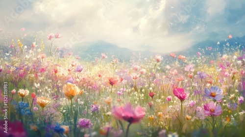 A beautiful expansive field of wildflowers in various colors
