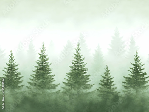 Misty Green Forest Illustration