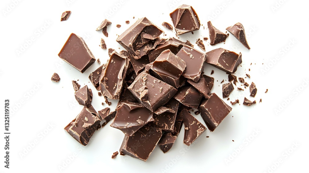 White broken chocolate pieces isolated on white