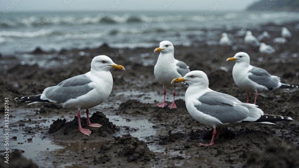 Seagulls and mud from the ocean. Seagulls and mud from the ocean.