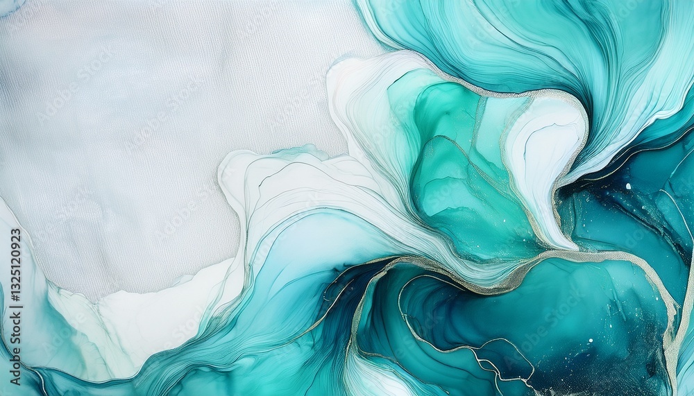 Fototapeta premium captivating alcohol ink abstract with soft teal and white swirls on textured background