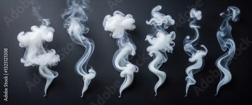 Obraz na płótnie Set of abstract fog or white smoke that evaporates and twists, White smoke image transforms into vapor divided into six sections on a black background, fog effect, Smoke emerges from below against ... w salonie