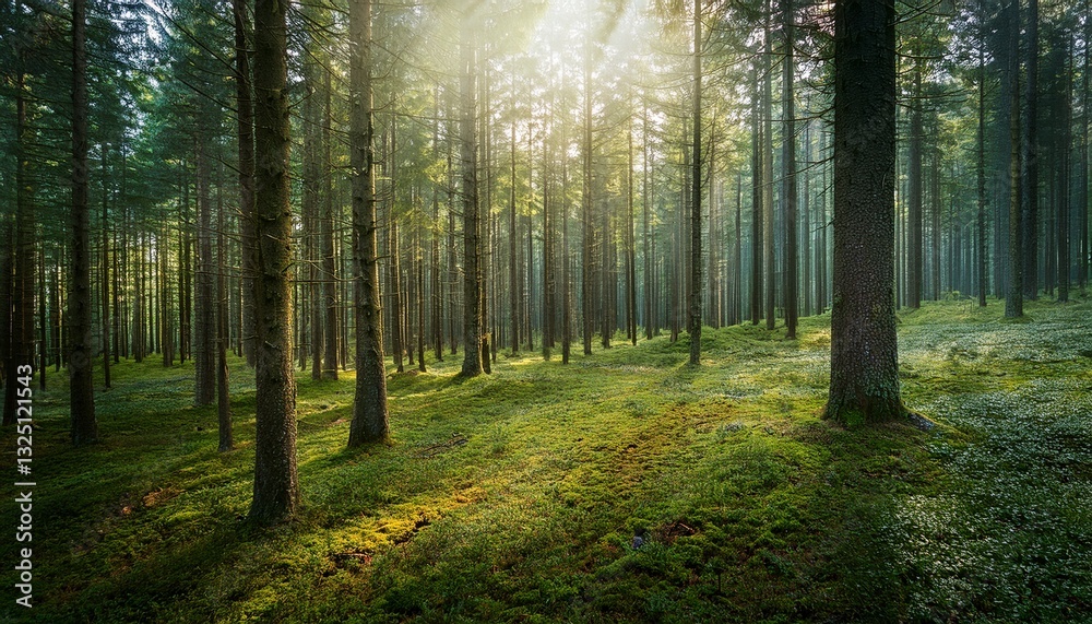 Obraz premium enchanted pine forest wallpaper background 002